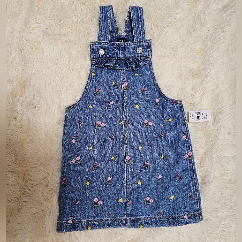 Gap Kids Denim Floral Overalls Dress NWT Ruffle Flowers Toddler Baby Girls Sz 4